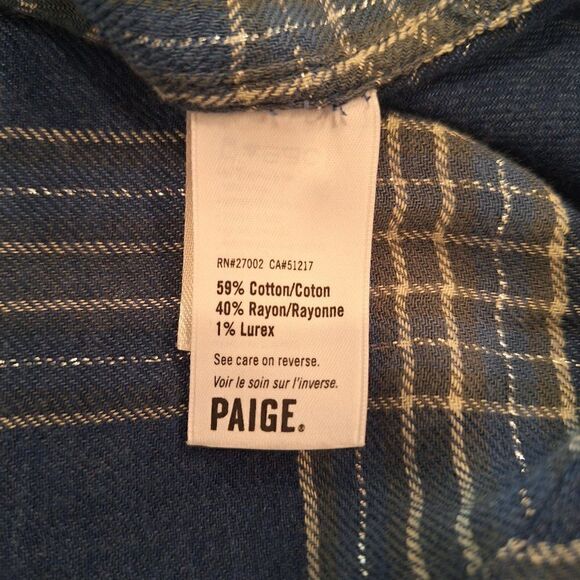 PAIGE Blue  PLAID BUTTON UP size M - Picture 4 of 6